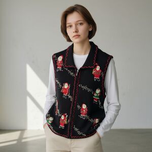 Designers Original Studio Santa Claus Beaded Christmas Sweater Vest XL